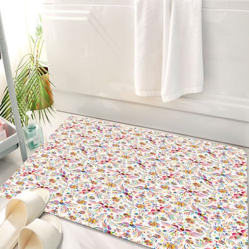 HKPOEQ Badematte Weiche Badteppich rutschfest Badzimmermatte Teppich Badezimmerteppich Duschmatte & Schlafzimmer,Mexikanisch, farbenfrohes, von der Natur inspiriertes ethnisches Muster mit V,50x80 cm von HKPOEQ