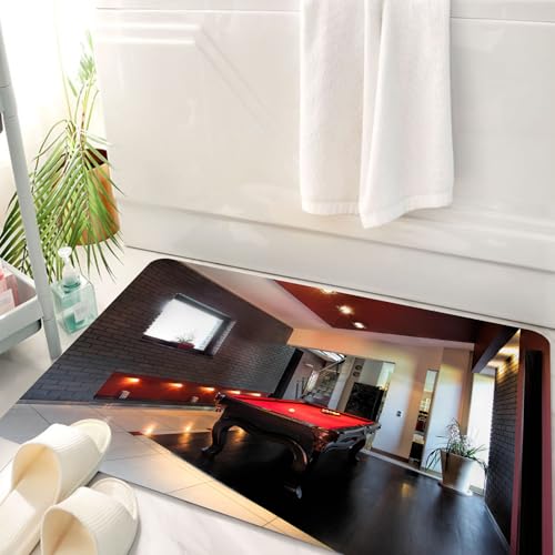 HKPOEQ Badematte Weiche Badteppich rutschfest Badzimmermatte Teppich Badezimmerteppich Duschmatte & Schlafzimmer,Modernes Dekor, Haus mit Snooker-Tisch Hobby Pool Spiel Wohnung Möbel Freizei,50x80 cm von HKPOEQ