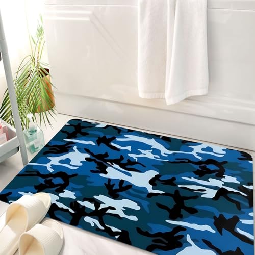HKPOEQ Badematte Weiche Badteppich rutschfest Badzimmermatte Teppich Badezimmerteppich Duschmatte & Schlafzimmer,Nahtloser, Blauer und schwarzer Camouflage-Mustervektor,50x80 cm von HKPOEQ
