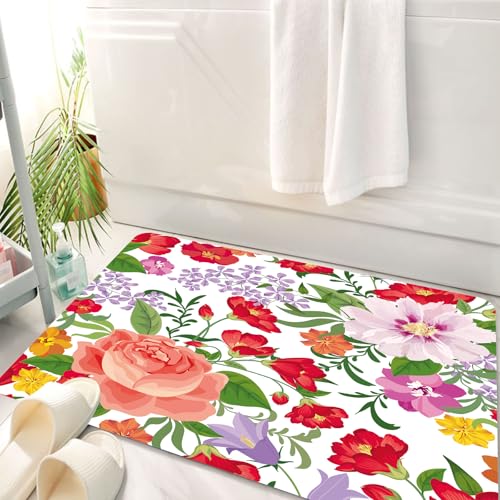 HKPOEQ Badematte Weiche Badteppich rutschfest Badzimmermatte Teppich Badezimmerteppich Duschmatte & Schlafzimmer,Nahtloses Blumenmuster. Blumenhintergrund. Nahtlose Blumenstruktur mit Blumen,50x80 cm von HKPOEQ