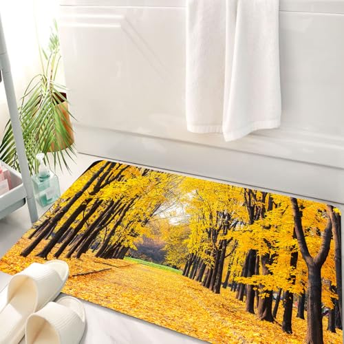 HKPOEQ Badematte Weiche Badteppich rutschfest Badzimmermatte Teppich Badezimmerteppich Duschmatte & Schlafzimmer,Natur, Herbst Herbst Bäume, getrocknet, hitzebeständige Tischsets Falls,50x80 cm von HKPOEQ