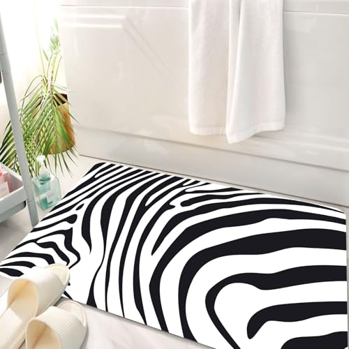 HKPOEQ Badematte Weiche Badteppich rutschfest Badzimmermatte Teppich Badezimmerteppich Duschmatte & Schlafzimmer,Natur Tier Zebra Haut Muster Wüste Leben Der Salon,50x80 cm von HKPOEQ