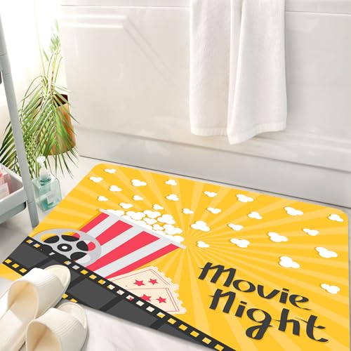 HKPOEQ Badematte Weiche Badteppich rutschfest Badzimmermatte Teppich Badezimmerteppich Duschmatte & Schlafzimmer,Popcorn knallt. Große Filmrolle. Kinofilm-Ikone im flachen Design-Stil. Films,50x80 cm von HKPOEQ