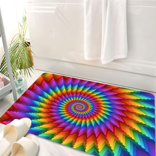 HKPOEQ Badematte Weiche Badteppich rutschfest Badzimmermatte Teppich Badezimmerteppich Duschmatte & Schlafzimmer,Psychedelische Regenbogenspirale in leuchtenden Farben. Kreisförmiger Regenbo,50x80 cm von HKPOEQ