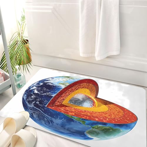 HKPOEQ Badematte Weiche Badteppich rutschfest Badzimmermatte Teppich Badezimmerteppich Duschmatte & Schlafzimmer,Querschnittsansicht der Erde, die die äußere Hülle, den Mantel, den äußeren K,50x80 cm von HKPOEQ