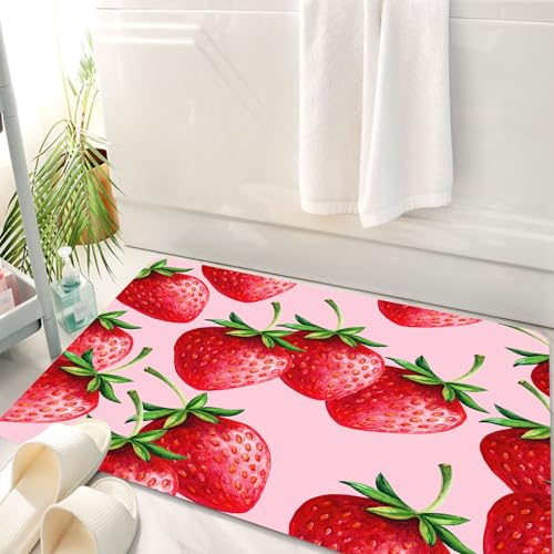 HKPOEQ Badematte Weiche Badteppich rutschfest Badzimmermatte Teppich Badezimmerteppich Duschmatte & Schlafzimmer,Rote köstliche große Erdbeeren auf rosa Hintergrund lecker saftig süß reif so,50x80 cm von HKPOEQ