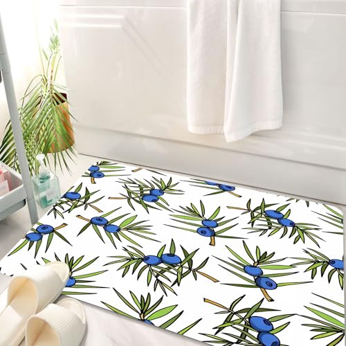 HKPOEQ Badematte Weiche Badteppich rutschfest Badzimmermatte Teppich Badezimmerteppich Duschmatte & Schlafzimmer,Schöne Florale Design-Elemente Tuschemalerei von Wacholderzweigen Nahtlose Mu,50x80 cm von HKPOEQ