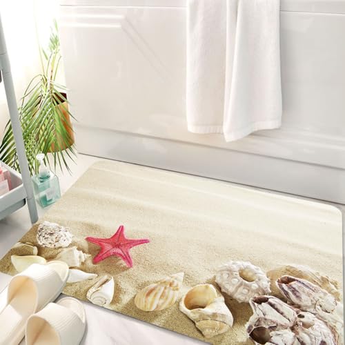 HKPOEQ Badematte Weiche Badteppich rutschfest Badzimmermatte Teppich Badezimmerteppich Duschmatte & Schlafzimmer,Schöne Seesterne und Muscheln auf flachem Sand,50x80 cm HKPOEQ Badematte Weiche Badteppich rutschfest Badzimmermatte Teppich Badezimmerteppich Duschmatte & Schlafzimmer,Schöne Seesterne und Muscheln auf flachem Sand,50x80 cm von HKPOEQ