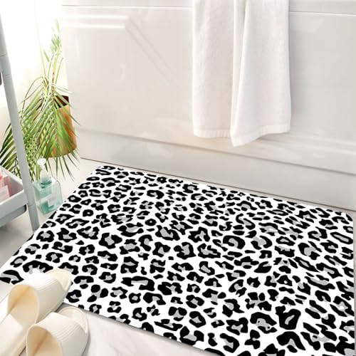 HKPOEQ Badematte Weiche Badteppich rutschfest Badzimmermatte Teppich Badezimmerteppich Duschmatte & Schlafzimmer,Schwarz-weißer Leopard, monochromer Leopard – inspirierende Design-, Mode- un,50x80 cm von HKPOEQ