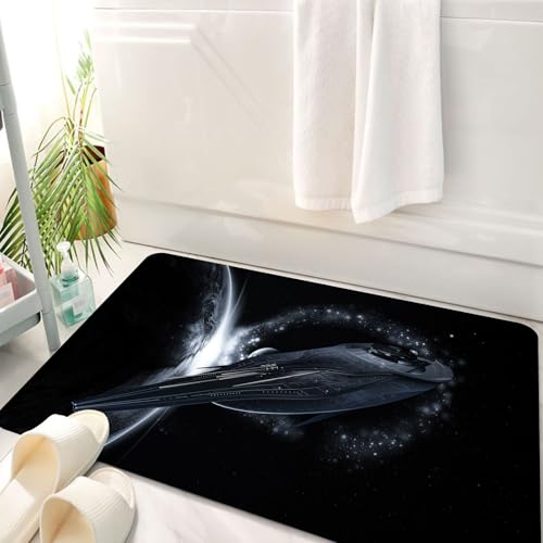 HKPOEQ Badematte Weiche Badteppich rutschfest Badzimmermatte Teppich Badezimmerteppich Duschmatte & Schlafzimmer,Sci-Fi-Raumschiff fliegt in der Nähe der Erde, Raumschiff und Erde, futuristi,50x80 cm von HKPOEQ