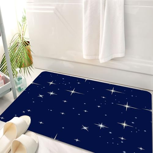 HKPOEQ Badematte Weiche Badteppich rutschfest Badzimmermatte Teppich Badezimmerteppich Duschmatte & Schlafzimmer,Sterne auf dunkelblauem Hintergrund, dekoratives Sternendesign, Funkelnde Ste,50x80 cm von HKPOEQ