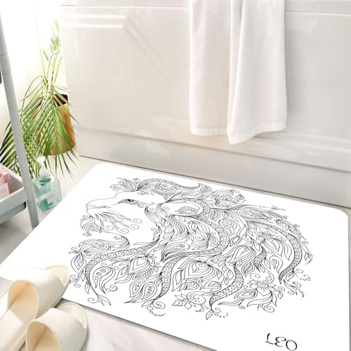 HKPOEQ Badematte Weiche Badteppich rutschfest Badzimmermatte Teppich Badezimmerteppich Duschmatte & Schlafzimmer,Sternzeichen, Antlitz des Sternzeichens Löwe mit Blumen im Haar König des Wal,50x80 cm von HKPOEQ