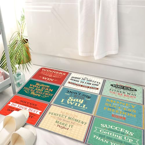 HKPOEQ Badematte Weiche Badteppich rutschfest Badzimmermatte Teppich Badezimmerteppich Duschmatte & Schlafzimmer,Stilvolles Motivations-Slogan-P, neun Sets spannender Zitate im Retro-Design,50x80 cm von HKPOEQ