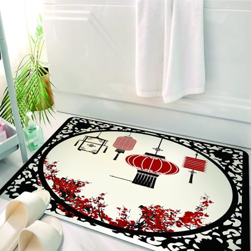 HKPOEQ Badematte Weiche Badteppich rutschfest Badzimmermatte Teppich Badezimmerteppich Duschmatte & Schlafzimmer,Traditionelles chinesisches Dekor: Rote Laternen und blühende Pflaumen in EIN,50x80 cm HKPOEQ Badematte Weiche Badteppich rutschfest Badzimmermatte Teppich Badezimmerteppich Duschmatte & Schlafzimmer,Traditionelles chinesisches Dekor: Rote Laternen und blühende Pflaumen in EIN,50x80 cm von HKPOEQ