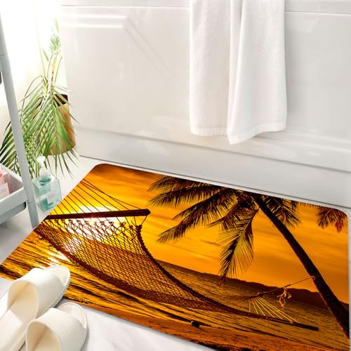 HKPOEQ Badematte Weiche Badteppich rutschfest Badzimmermatte Teppich Badezimmerteppich Duschmatte & Schlafzimmer,Tropisch, Silhouette Einer Hängematte am Meer am tropischen Strand bei Romant,50x80 cm HKPOEQ Badematte Weiche Badteppich rutschfest Badzimmermatte Teppich Badezimmerteppich Duschmatte & Schlafzimmer,Tropisch, Silhouette Einer Hängematte am Meer am tropischen Strand bei Romant,50x80 cm von HKPOEQ