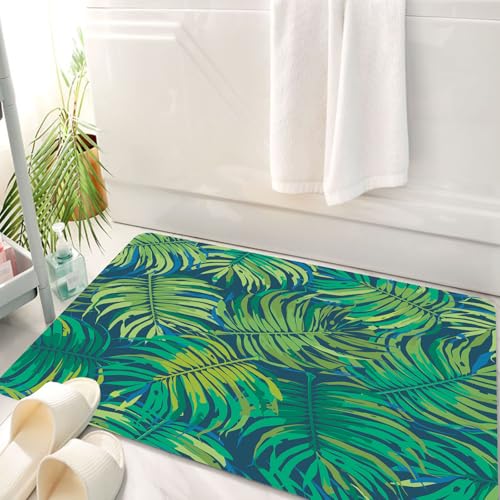 HKPOEQ Badematte Weiche Badteppich rutschfest Badzimmermatte Teppich Badezimmerteppich Duschmatte & Schlafzimmer,Tropisches Blattmuster, Sich wiederholendes Design aus üppigen grünen Blätter,50x80 cm von HKPOEQ