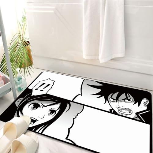 HKPOEQ Badematte Weiche Badteppich rutschfest Badzimmermatte Teppich Badezimmerteppich Duschmatte & Schlafzimmer,Typischer japanischer Comic mit Jungen- und Mädchenkämpfen,50x80 cm von HKPOEQ