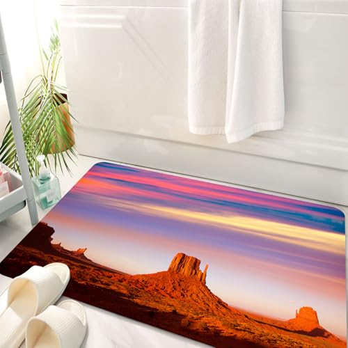 HKPOEQ Badematte Weiche Badteppich rutschfest Badzimmermatte Teppich Badezimmerteppich Duschmatte & Schlafzimmer,USA, Monument Valley West Mitten und Merrick Butte Sonnenuntergang Utah Wüste,50x80 cm von HKPOEQ