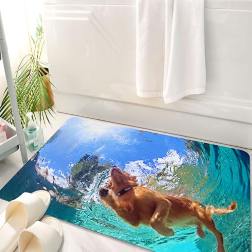 HKPOEQ Badematte Weiche Badteppich rutschfest Badzimmermatte Teppich Badezimmerteppich Duschmatte & Schlafzimmer,Unterwasserfoto eines Golden Labrador Retriever-Welpen beim Spielen und Sprin,50x80 cm von HKPOEQ