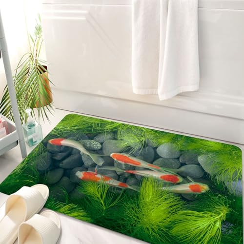 HKPOEQ Badematte Weiche Badteppich rutschfest Badzimmermatte Teppich Badezimmerteppich Duschmatte & Schlafzimmer,Unterwasserwelt, orange und weiße Koi Schwimmen zwischen Steinen und üppigen,50x80 cm HKPOEQ Badematte Weiche Badteppich rutschfest Badzimmermatte Teppich Badezimmerteppich Duschmatte & Schlafzimmer,Unterwasserwelt, orange und weiße Koi Schwimmen zwischen Steinen und üppigen,50x80 cm von HKPOEQ
