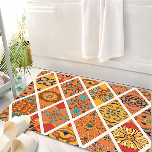 HKPOEQ Badematte Weiche Badteppich rutschfest Badzimmermatte Teppich Badezimmerteppich Duschmatte & Schlafzimmer,Vektor Nahtlose Textur. Schönes Patchworkmuster für Design und Mode mit dekor,50x80 cm von HKPOEQ