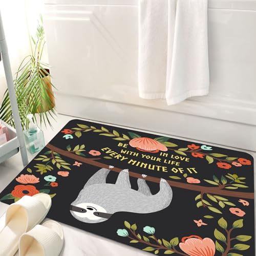 HKPOEQ Badematte Weiche Badteppich rutschfest Badzimmermatte Teppich Badezimmerteppich Duschmatte & Schlafzimmer,Vektor lustiges Faultier auf Baum. Niedliches Babyfaultier blüht Zweig.,50x80 cm von HKPOEQ