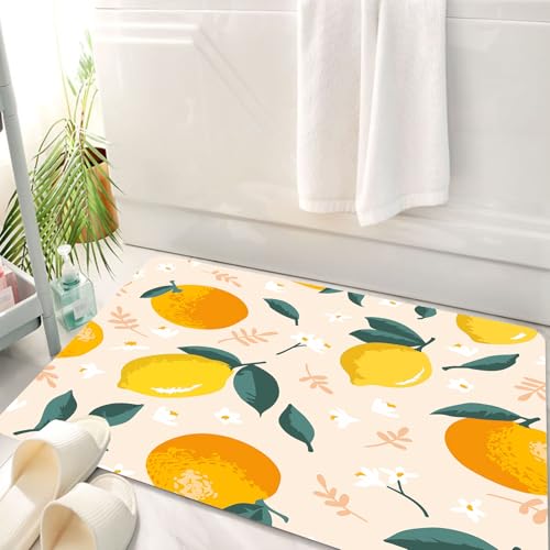 HKPOEQ Badematte Weiche Badteppich rutschfest Badzimmermatte Teppich Badezimmerteppich Duschmatte & Schlafzimmer,Vektorsommermuster mit Zitronen, Orangen, Blüten und Blättern. Nahtloses Stru,50x80 cm von HKPOEQ