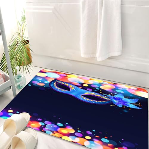 HKPOEQ Badematte Weiche Badteppich rutschfest Badzimmermatte Teppich Badezimmerteppich Duschmatte & Schlafzimmer,Venedig, Leuchtend Blaue Karnevalsmaske mit verzierter Blume und Wimperntusch,50x80 cm von HKPOEQ