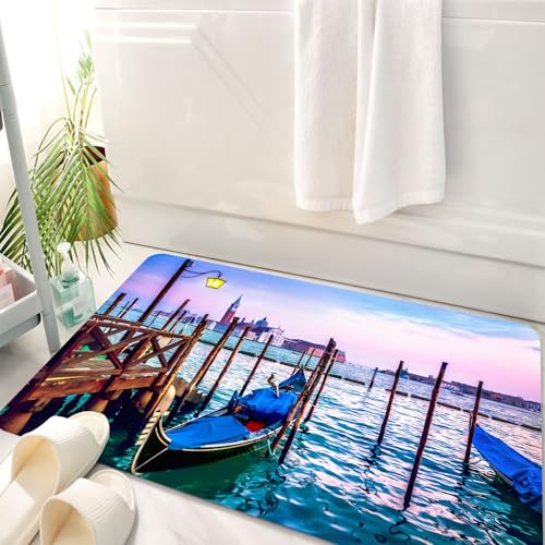 HKPOEQ Badematte Weiche Badteppich rutschfest Badzimmermatte Teppich Badezimmerteppich Duschmatte & Schlafzimmer,Venedig, verträumte Abendansicht des berühmten italienischen,50x80 cm von HKPOEQ