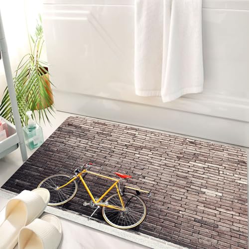 HKPOEQ Badematte Weiche Badteppich rutschfest Badzimmermatte Teppich Badezimmerteppich Duschmatte & Schlafzimmer,Vergangenheit Ästhetische Rennrad Lean to The Brick Wall im Freien täglichen,50x80 cm von HKPOEQ