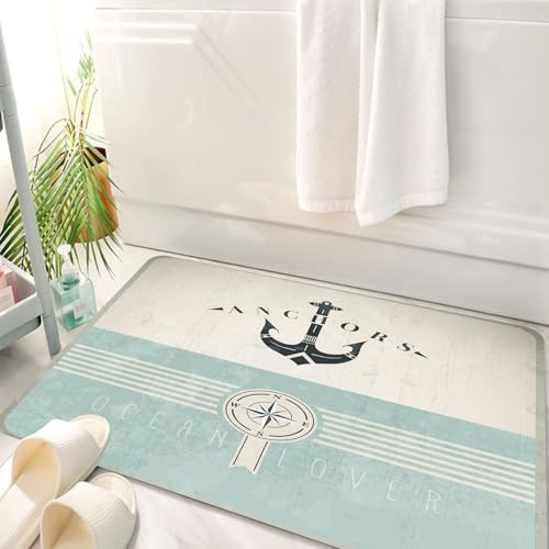 HKPOEQ Badematte Weiche Badteppich rutschfest Badzimmermatte Teppich Badezimmerteppich Duschmatte & Schlafzimmer,Vintage-Design-Vorlage mit Anker - EPS10-Kompatibilität erforderlich,50x80 cm von HKPOEQ