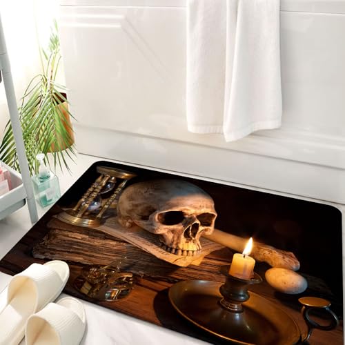 HKPOEQ Badematte Weiche Badteppich rutschfest Badzimmermatte Teppich Badezimmerteppich Duschmatte & Schlafzimmer,Vintage-Totenkopf auf antikem Buch mit Kerze und Sanduhr,50x80 cm HKPOEQ Badematte Weiche Badteppich rutschfest Badzimmermatte Teppich Badezimmerteppich Duschmatte & Schlafzimmer,Vintage-Totenkopf auf antikem Buch mit Kerze und Sanduhr,50x80 cm von HKPOEQ