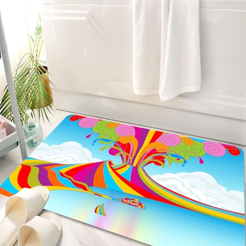 HKPOEQ Badematte Weiche Badteppich rutschfest Badzimmermatte Teppich Badezimmerteppich Duschmatte & Schlafzimmer,Vulcano, Skyline von Neapel und Vesuv im Ausbruch des Regenbogens,50x80 cm von HKPOEQ