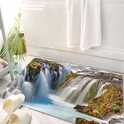 HKPOEQ Badematte Weiche Badteppich rutschfest Badzimmermatte Teppich Badezimmerteppich Duschmatte & Schlafzimmer,Wasserfall, Bruarfoss Wasserfall in der isländischen Flusslandschaft,50x80 cm von HKPOEQ