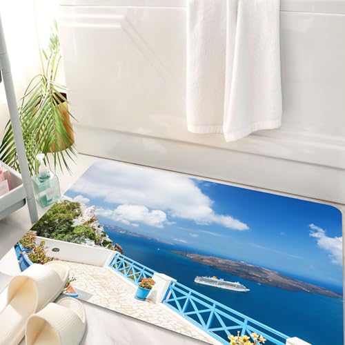 HKPOEQ Badematte Weiche Badteppich rutschfest Badzimmermatte Teppich Badezimmerteppich Duschmatte & Schlafzimmer,Weiße Architektur auf der griechischen l Santorini. Blumen auf der Terrasse m,50x80 cm HKPOEQ Badematte Weiche Badteppich rutschfest Badzimmermatte Teppich Badezimmerteppich Duschmatte & Schlafzimmer,Weiße Architektur auf der griechischen l Santorini. Blumen auf der Terrasse m,50x80 cm von HKPOEQ
