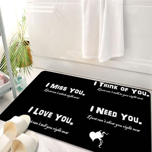 HKPOEQ Badematte Weiche Badteppich rutschfest Badzimmermatte Teppich Badezimmerteppich Duschmatte & Schlafzimmer,Weißer Text auf schwarzem Hintergrund: „Ich denke an Dich“, „Ich vermisse dic,50x80 cm von HKPOEQ