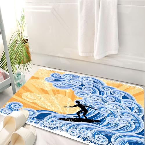 HKPOEQ Badematte Weiche Badteppich rutschfest Badzimmermatte Teppich Badezimmerteppich Duschmatte & Schlafzimmer,Welle, Surfer gleitet auf Einer großen stilisierten Welle. Lockiges Design, W,50x80 cm HKPOEQ Badematte Weiche Badteppich rutschfest Badzimmermatte Teppich Badezimmerteppich Duschmatte & Schlafzimmer,Welle, Surfer gleitet auf Einer großen stilisierten Welle. Lockiges Design, W,50x80 cm von HKPOEQ
