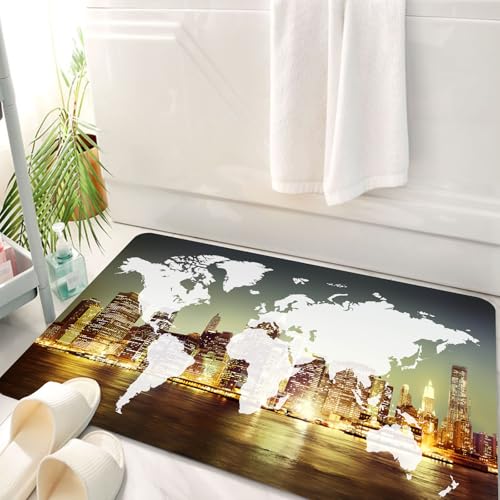 HKPOEQ Badematte Weiche Badteppich rutschfest Badzimmermatte Teppich Badezimmerteppich Duschmatte & Schlafzimmer,Welt, Welt Globale Kartographie Globalisierung Erde Internationales Konzept N,50x80 cm von HKPOEQ