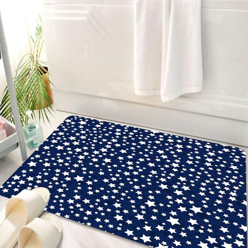 HKPOEQ Badematte Weiche Badteppich rutschfest Badzimmermatte Teppich Badezimmerteppich Duschmatte & Schlafzimmer,Wiederholen Sie das Design weißer Sterne auf dunkelblauem Hintergrund, wodurc,50x80 cm von HKPOEQ