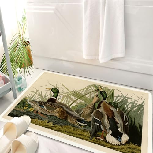 HKPOEQ Badematte Weiche Badteppich rutschfest Badzimmermatte Teppich Badezimmerteppich Duschmatte & Schlafzimmer,Wildenten, Schilf und Enten im Wasser im natürlichen Lebensraum Zeigen die Sc,50x80 cm von HKPOEQ