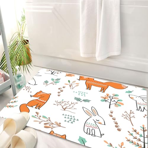 HKPOEQ Badematte Weiche Badteppich rutschfest Badzimmermatte Teppich Badezimmerteppich Duschmatte & Schlafzimmer,Winterwaldhintergrund mit Tieren und Bäumen.,50x80 cm von HKPOEQ
