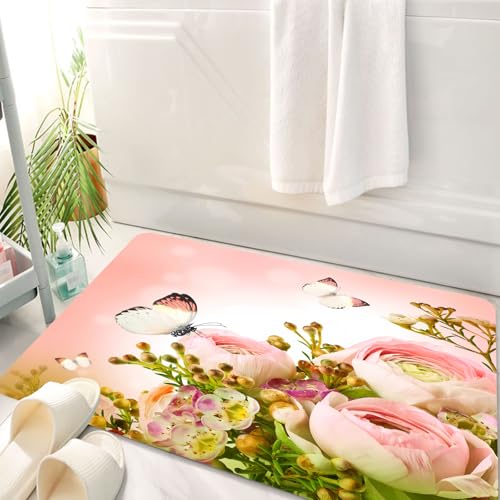 HKPOEQ Badematte Weiche Badteppich rutschfest Badzimmermatte Teppich Badezimmerteppich Duschmatte & Schlafzimmer,Zarter Strauß aus rosa Rosen und Schmetterling,50x80 cm HKPOEQ Badematte Weiche Badteppich rutschfest Badzimmermatte Teppich Badezimmerteppich Duschmatte & Schlafzimmer,Zarter Strauß aus rosa Rosen und Schmetterling,50x80 cm von HKPOEQ