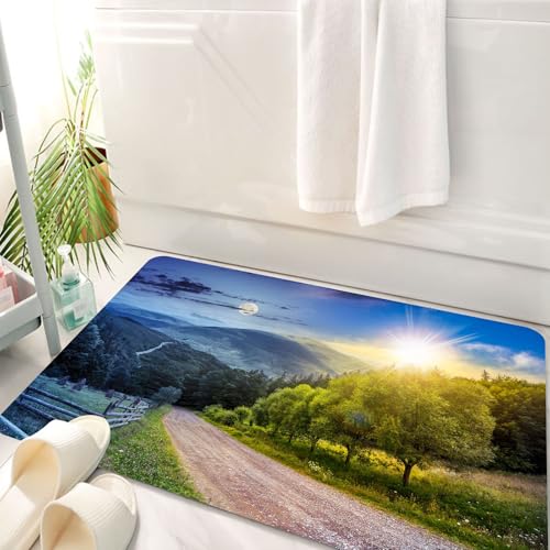 HKPOEQ Badematte Weiche Badteppich rutschfest Badzimmermatte Teppich Badezimmerteppich Duschmatte & Schlafzimmer,Zaun in der Nähe der Straße den Hügel hinunter mit Wald in den Bergen bei Sun,50x80 cm HKPOEQ Badematte Weiche Badteppich rutschfest Badzimmermatte Teppich Badezimmerteppich Duschmatte & Schlafzimmer,Zaun in der Nähe der Straße den Hügel hinunter mit Wald in den Bergen bei Sun,50x80 cm von HKPOEQ
