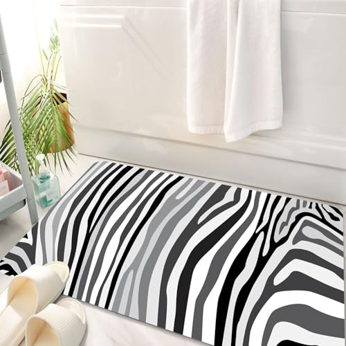 HKPOEQ Badematte Weiche Badteppich rutschfest Badzimmermatte Teppich Badezimmerteppich Duschmatte & Schlafzimmer,Zebra-Druck, Zebra-Muster vertikal gestreift Natur Wildlife inspiriert Mode-I,50x80 cm von HKPOEQ