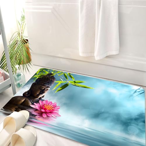 HKPOEQ Badematte Weiche Badteppich rutschfest Badzimmermatte Teppich Badezimmerteppich Duschmatte & Schlafzimmer,Zen-Dekor, Zen-Seerosen-Blumen, Spa-Dekor, Natur, Feng Shui Nat,50x80 cm von HKPOEQ