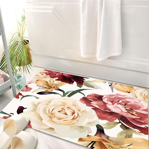 HKPOEQ Badematte Weiche Badteppich rutschfest Badzimmermatte Teppich Badezimmerteppich Duschmatte & Schlafzimmer,malerischen tropischen Blumen Stoff für den tropischen Sommerurlaub Blumenhin,50x80 cm von HKPOEQ