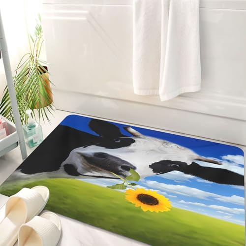 HKPOEQ Badematte Weiche Badteppich rutschfest Badzimmermatte Teppich Badezimmerteppich Duschmatte & Schlafzimmer,mit Blume in der Schnauze. Schöne Blumenwiesen der Zentralschweiz und Blauer,50x80 cm von HKPOEQ