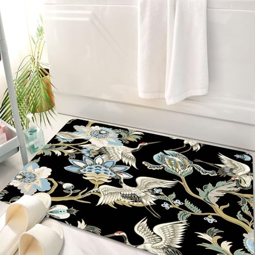 HKPOEQ Badematte Weiche Badteppich rutschfest Badzimmermatte Teppich Badezimmerteppich Duschmatte & Schlafzimmer,mit ethnischen japanischen Ornamentelementen und en. Volksblumen und -blätter,50x80 cm von HKPOEQ