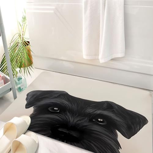 HKPOEQ Badematte Weiche Badteppich rutschfest Badzimmermatte Teppich Badezimmerteppich Duschmatte & Schlafzimmer,schwarzer Hund mit weichem Fell und liebevollen Augen sitzt auf Einer minimal,50x80 cm von HKPOEQ