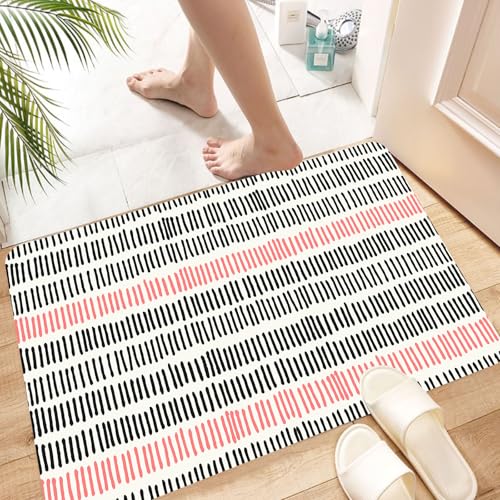 HKPOEQ Super Absorbierende Badezimmerteppich Waschbar Schnelltrocknende Badvorleger Duschvorleger für Badezimmer,Abstrakte Kurze Linien Muster Auf Der Tafel Geometrische Einfache Retro,60x100 cm von HKPOEQ